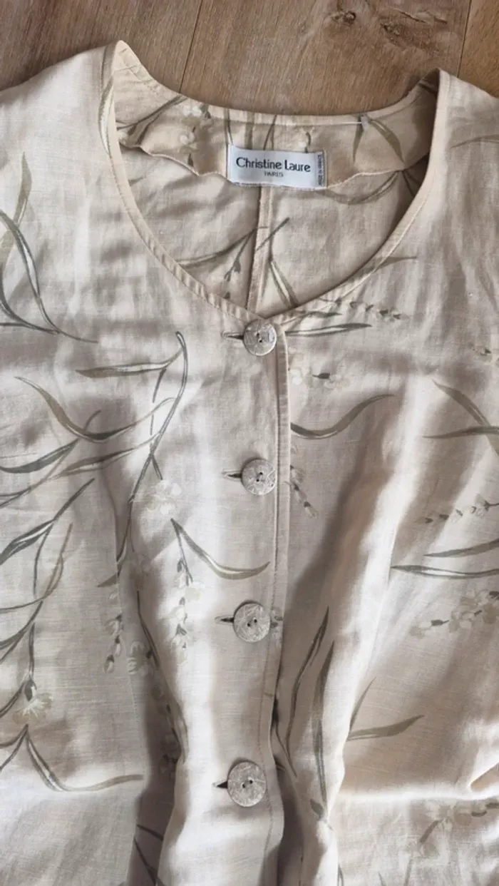 Robe chemise vintage en lin Christine Laure taille 38 fin année 80 début années 90 - photo numéro 2