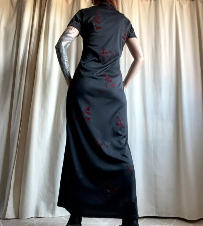 Robe longue style asiatique motifs fleuris Goth Whimsigoth vintage 90s - Taille M - photo numéro 3