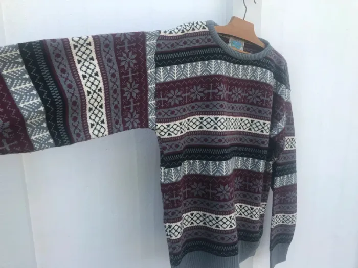 Winter Snowflakes pattern Knit pullover pull vintage made in USA acrylic / wool Mens Large - photo numéro 4