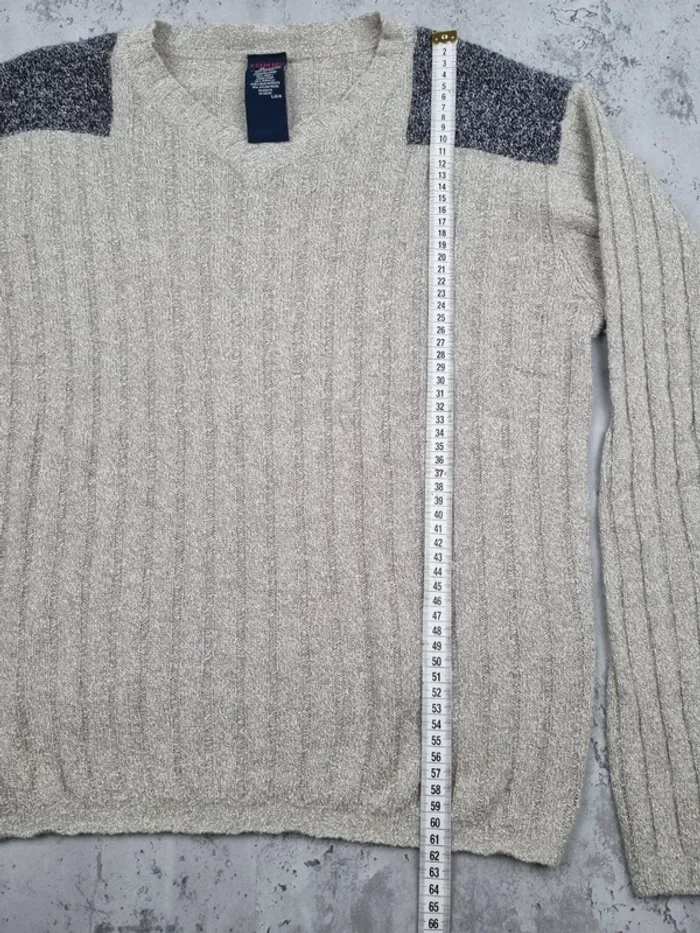 Pull col V Tommy Jeans beige à épaules grises – Taille L Femme (mesures en photos) - photo numéro 8