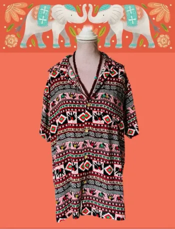 🐘Chemise vintage hippie 100% coton éléphants multicolores🌿Indian ethnic festival style shirt🐘