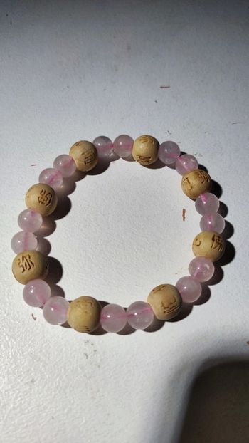 Bracelet perles quartz rose et bois