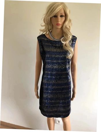Robe bleue marine et argentée neuve en sequins Morgan taille M