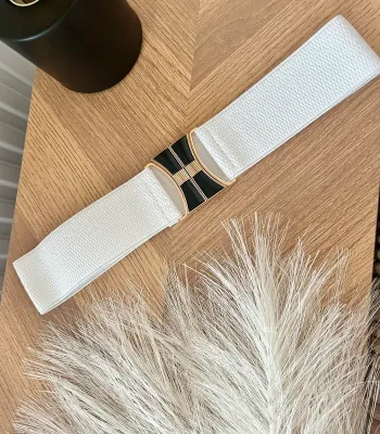 Ceinture élastique blanche chic avec boucle noire et dorée
