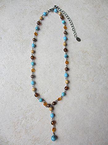 Collier perles fantaisie femme (turquoise, marron, beige, orange)