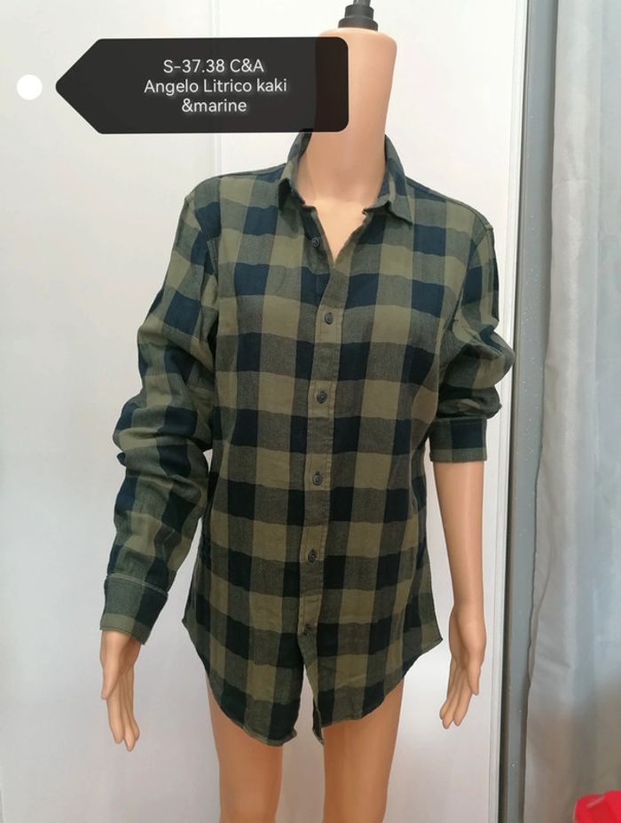 Chemise en S en coton kaki et marine C&A