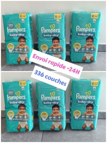 336 Couches Pampers taille 2 BABY DRY 👌 ENVOI RAPIDE