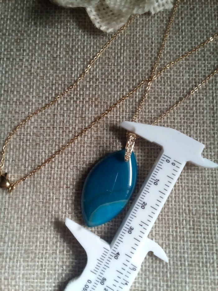Collier pierre naturelle d'agate bleue - photo numéro 3