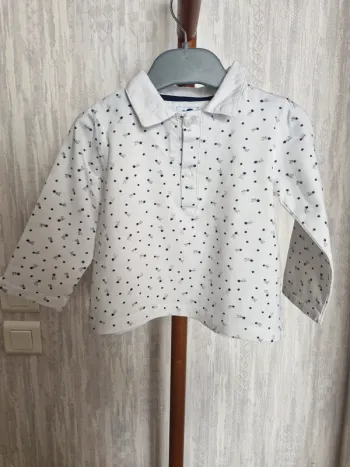 Polo manches longues bébé garçon 24 mois Mots d'enfants blanc motif étoile coton