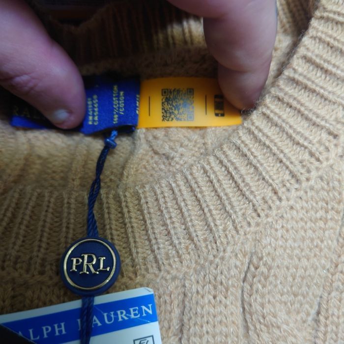 Pull torsadé col rond Polo Ralph Lauren camel logo brodé noir taille M - photo numéro 5