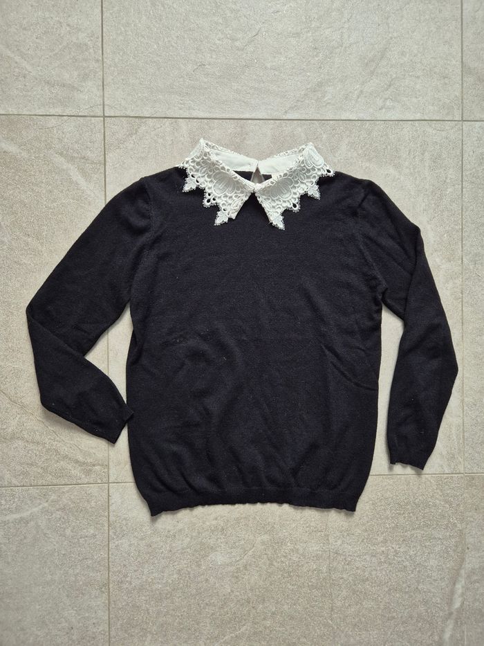 Pull noir col Claudine dentelle