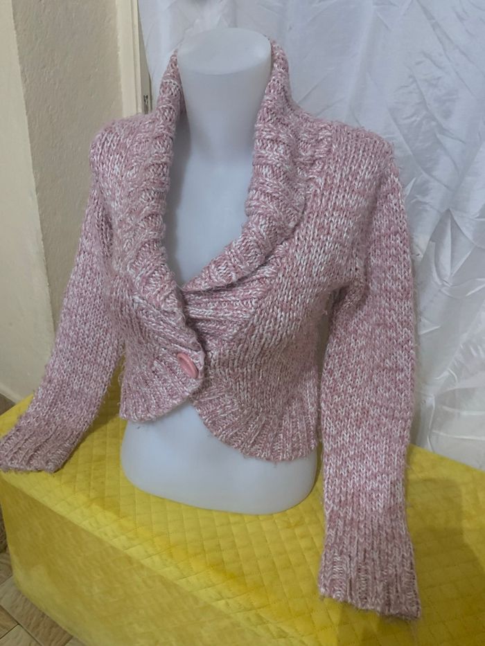 Veste courte épaisse Mim taille 36 rose grosse maille bon état - photo numéro 6