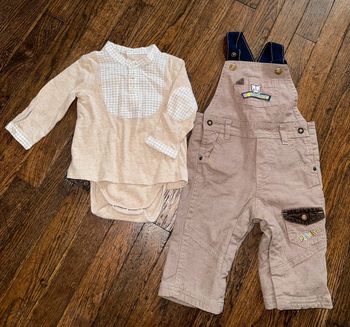 Salopette sergent major et body vertbaudet  6 mois