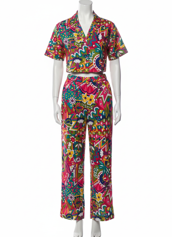 ensemble coloré fluide pantalon et chemise fait par une couturière Taille unique