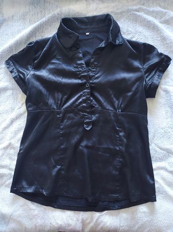 Chemise manche courte en satin noir