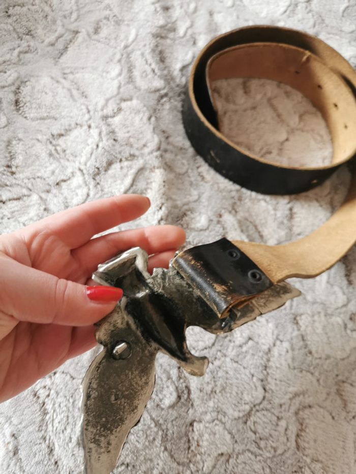 Ceinture vintage en cuir marron boucle en métal - photo numéro 7