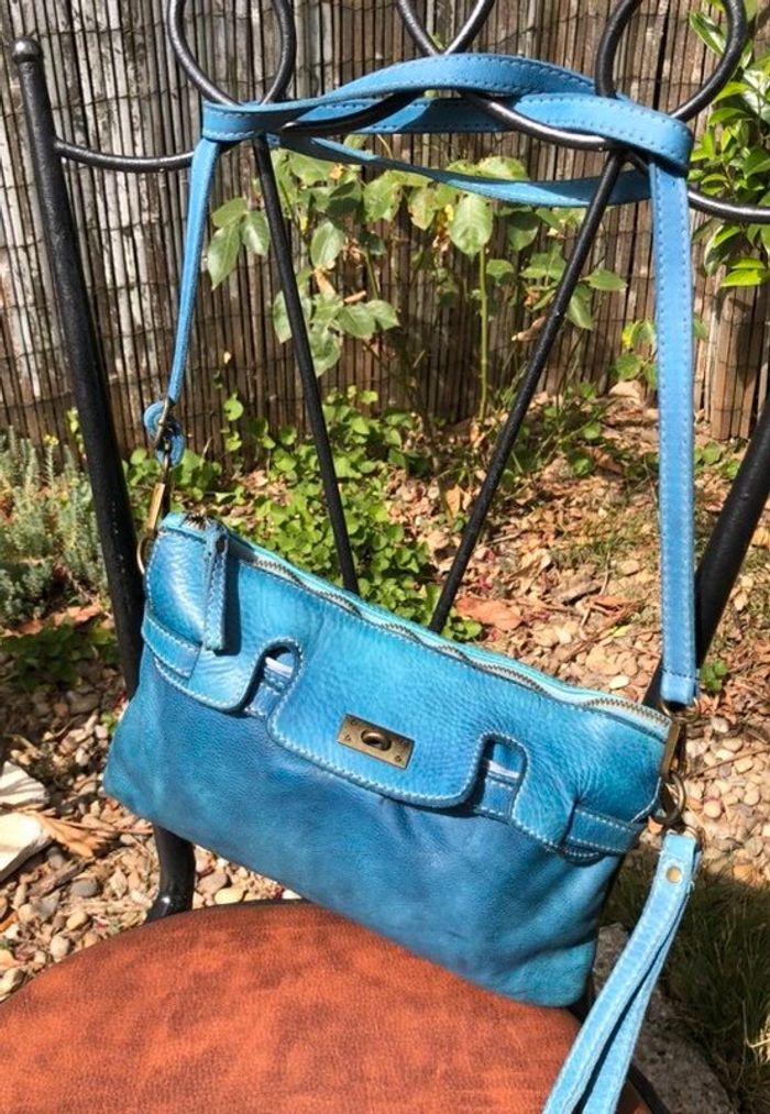 👜 Sac à main pochette bleu turquoise à bandoulière - 100% Cuir - photo numéro 6