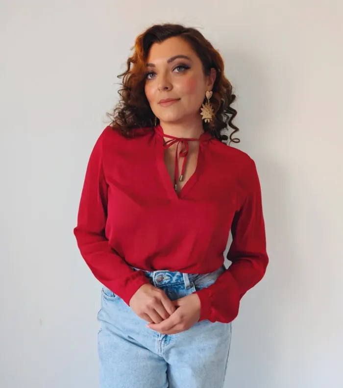Blouse fluide à manches longues rouge classique chic esprit taille 36 - photo numéro 3
