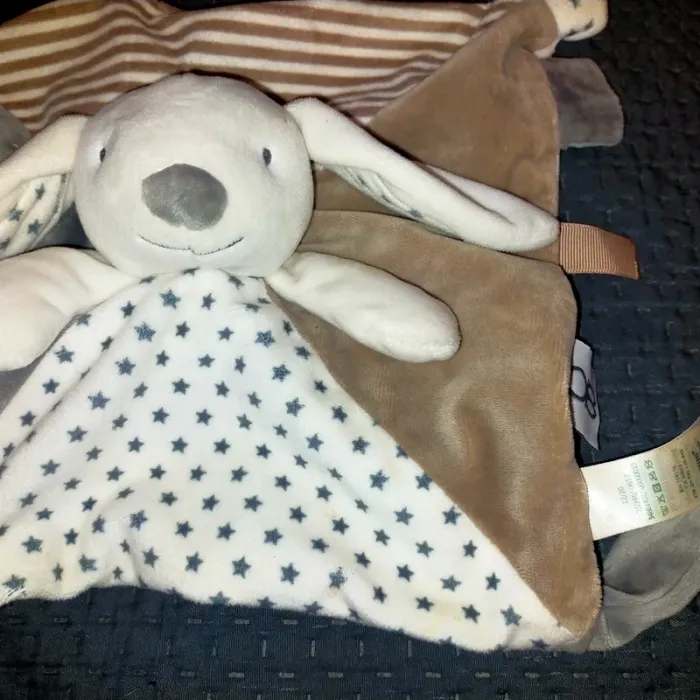 Doudou plat lapin OBAIBI carré étoile gris, marron blanc 27 cm - photo numéro 2
