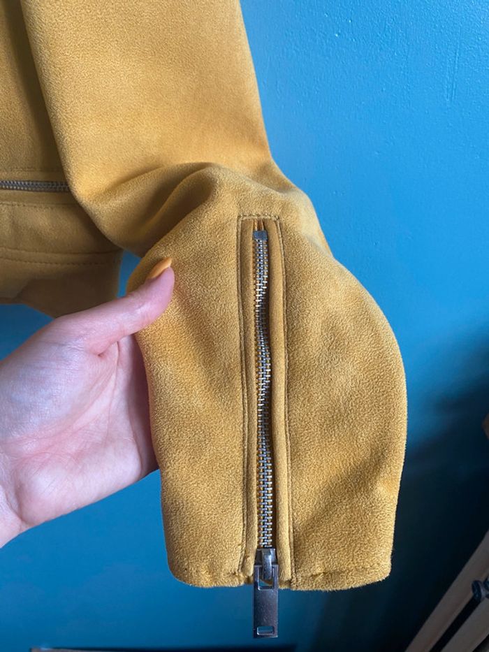 Blouson perfecto style biker en effet daim jaune moutarde - photo numéro 6