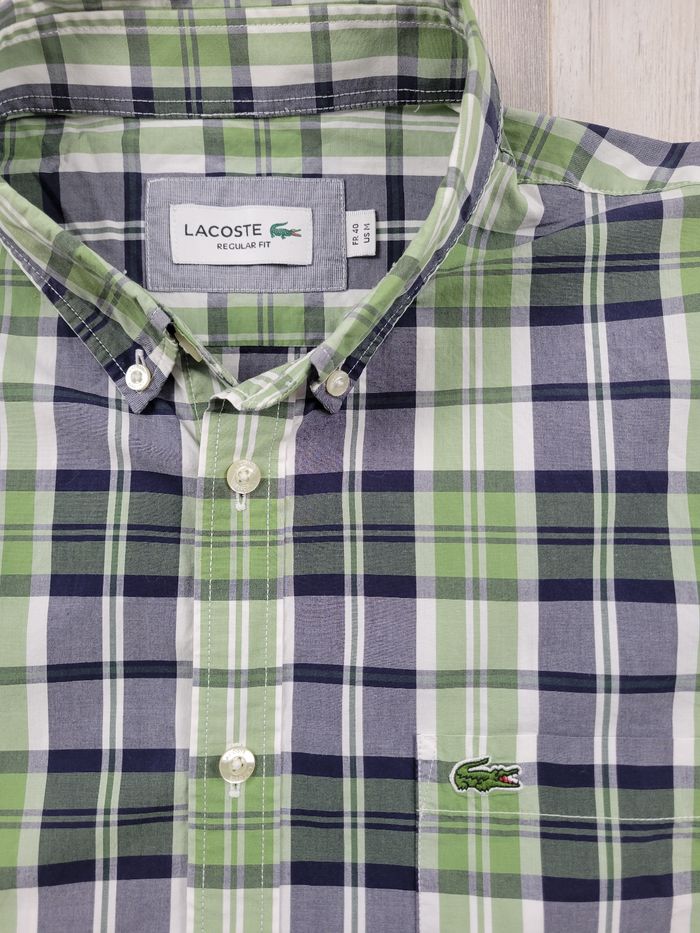 Chemise Lacoste homme – Carreaux vert & bleu – Taille M (FR40) – Excellent état - photo numéro 2