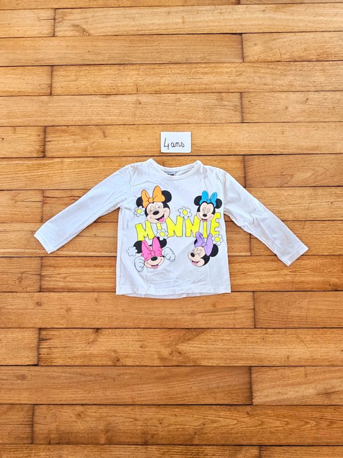 Tee shirt manches longues blanc Minnie Mouse petite fille 4 ans