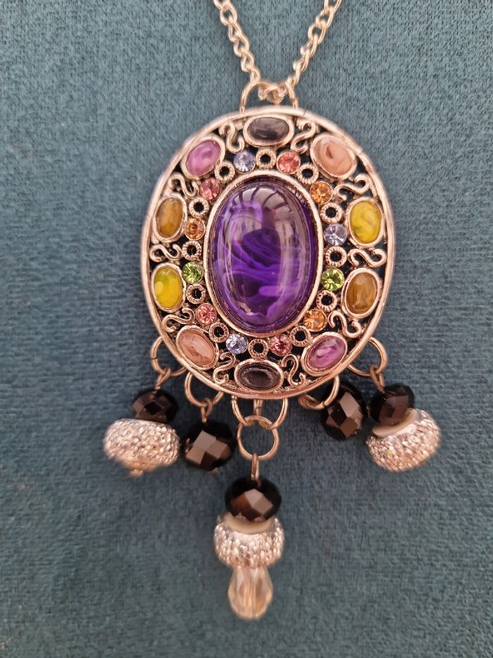 Collier Vintage Baroque Pierres Multicolore Perles Cristal - photo numéro 5
