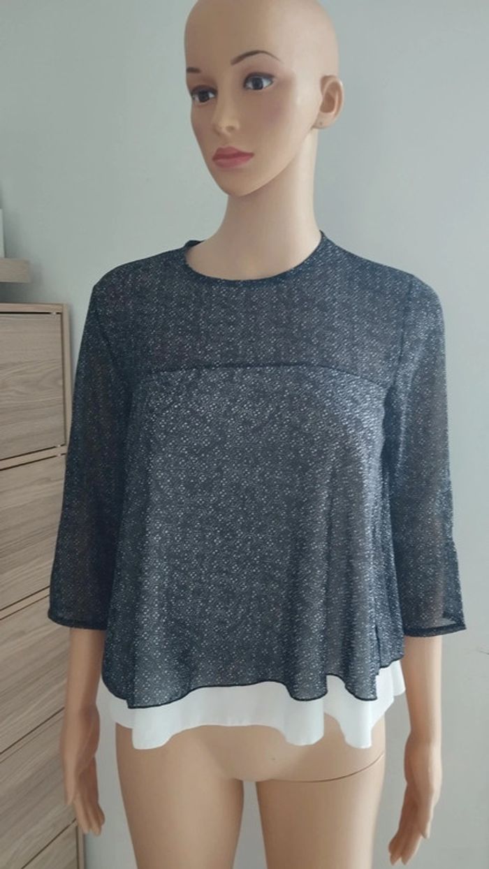 Blouse noire et blanche femme taille s - photo numéro 2