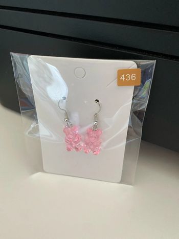 Boucles d’oreilles nounours guimauve rose transparent