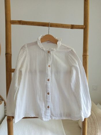 Blouse chemise en gaze de coton blanc écru & plumetis Monoprix Kids Bio 8 ans