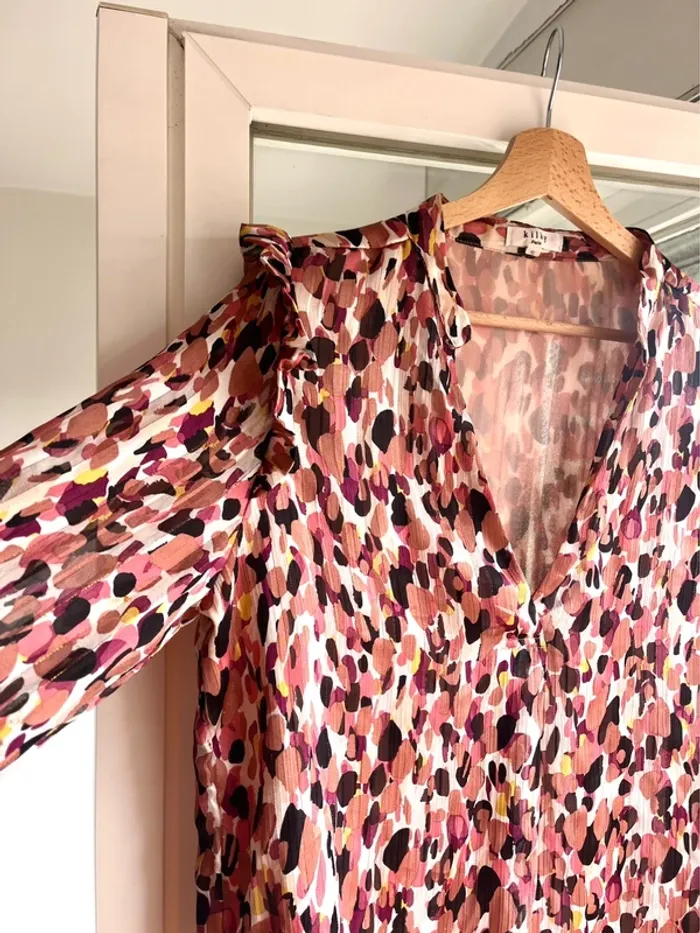 Blouse imprimé léopard rose/violet – Taille S - photo numéro 4