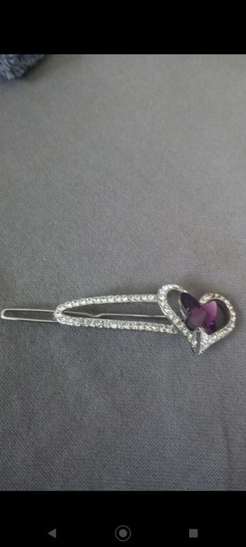 Barrette strass coeur argent et papillon violet