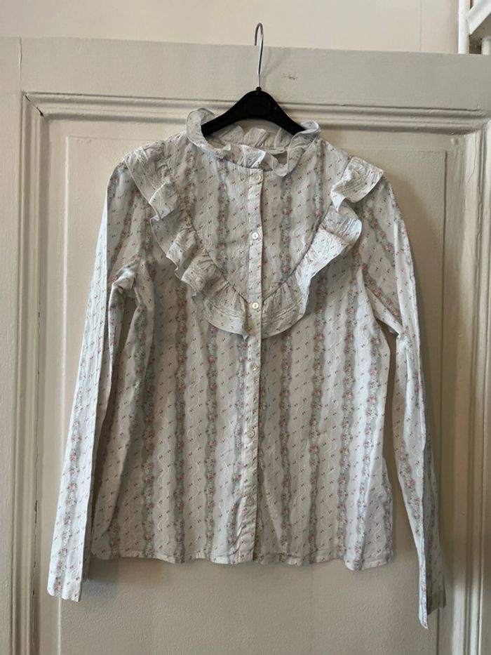 Blouse dentelle, volants et fleurs en coton 12 ans - Bonpoint