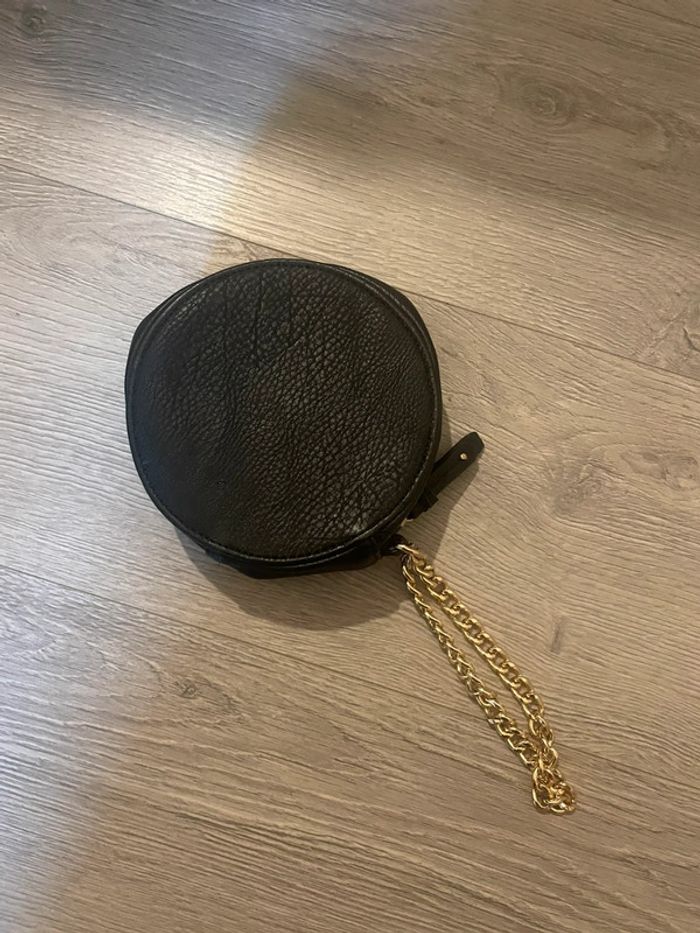 Pochette sac à main rond noir diamètre 14,5cm avec chaîne doré vertigo - photo numéro 3