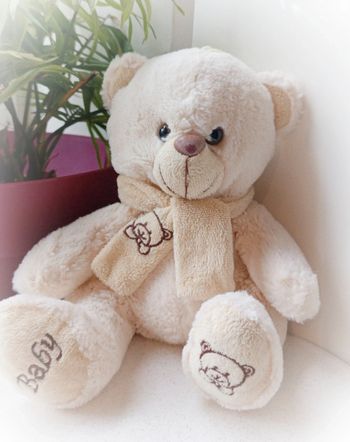 Petit ours peluche beige écru baby écharpe tout doux teddy Bear nounours plush brodé pied