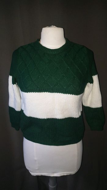 Pull vert et blanc
