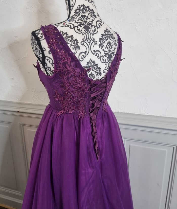 robe cérémonie longue buste dentelle et bas en tulle violet taille 42 - photo numéro 5