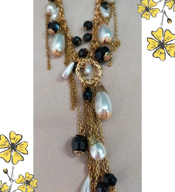 Collier chaîne dorée à pampilles noires & perles nacrées - photo numéro 15