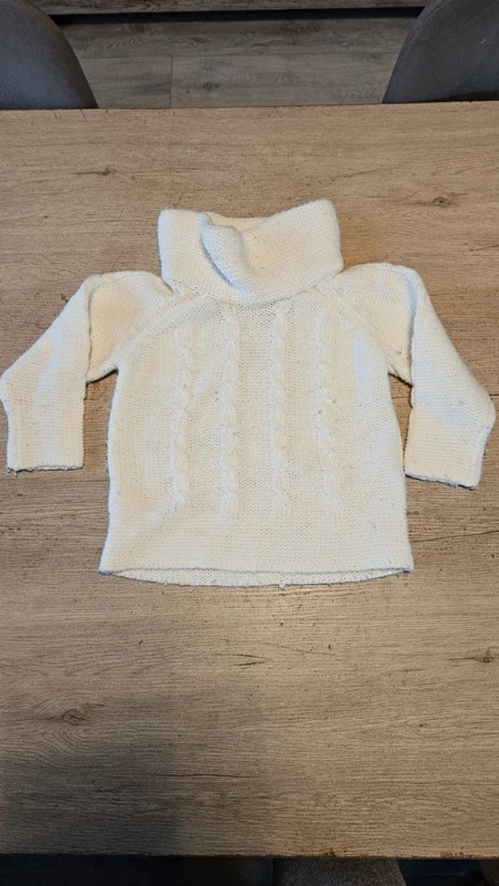 Pull beige clair à manches longues et col large, Palomino, 5 ans