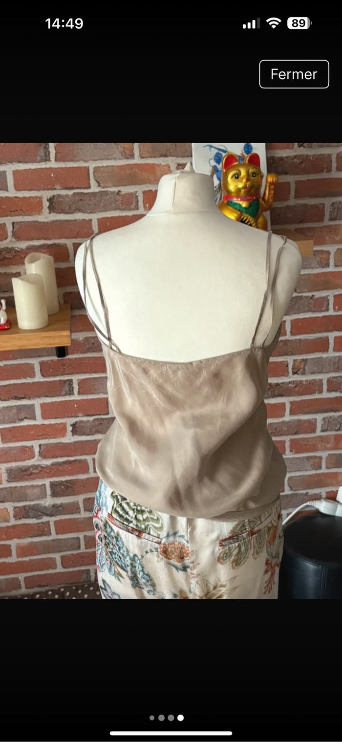 Top soie polyester H&M t 38 taupe - photo numéro 4