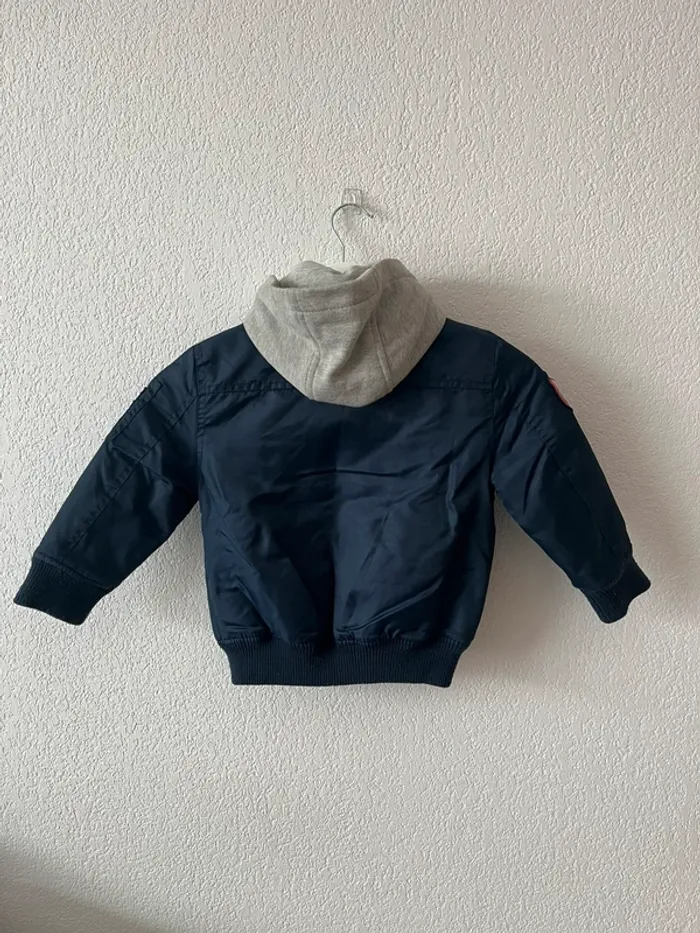 Blouson bomber bleu marine garçon 3 ans – capuche grise intégrée - photo numéro 2