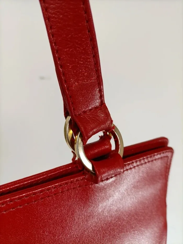 Sac à main rouge en cuir rouge Lancel été vintage - photo numéro 7