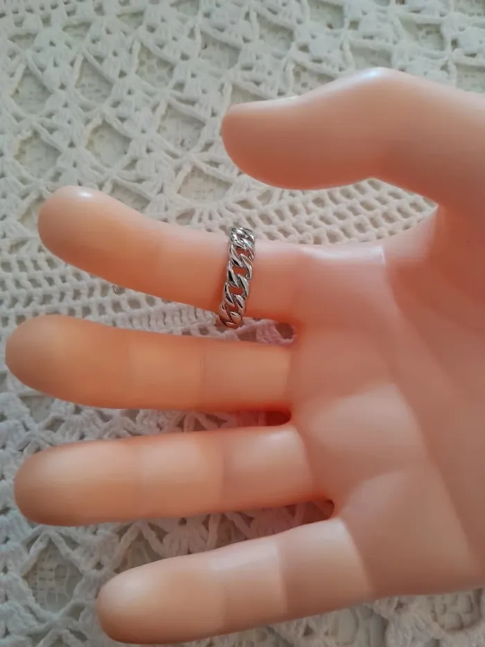 Bague, anneau maillons de chaine, couleur argentée, taille 62 - photo numéro 5