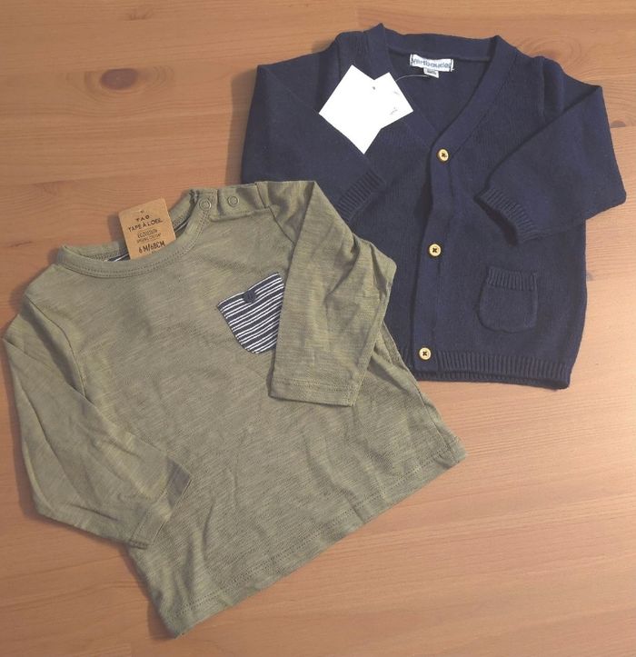 (Neufs non portés) 🏷 gilet tricot et teeshirt ml 6mois Garçon 🏷😍🥰