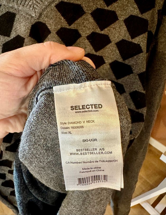 💜 Pull col V noir & gris selected taille xl 💜 - photo numéro 6