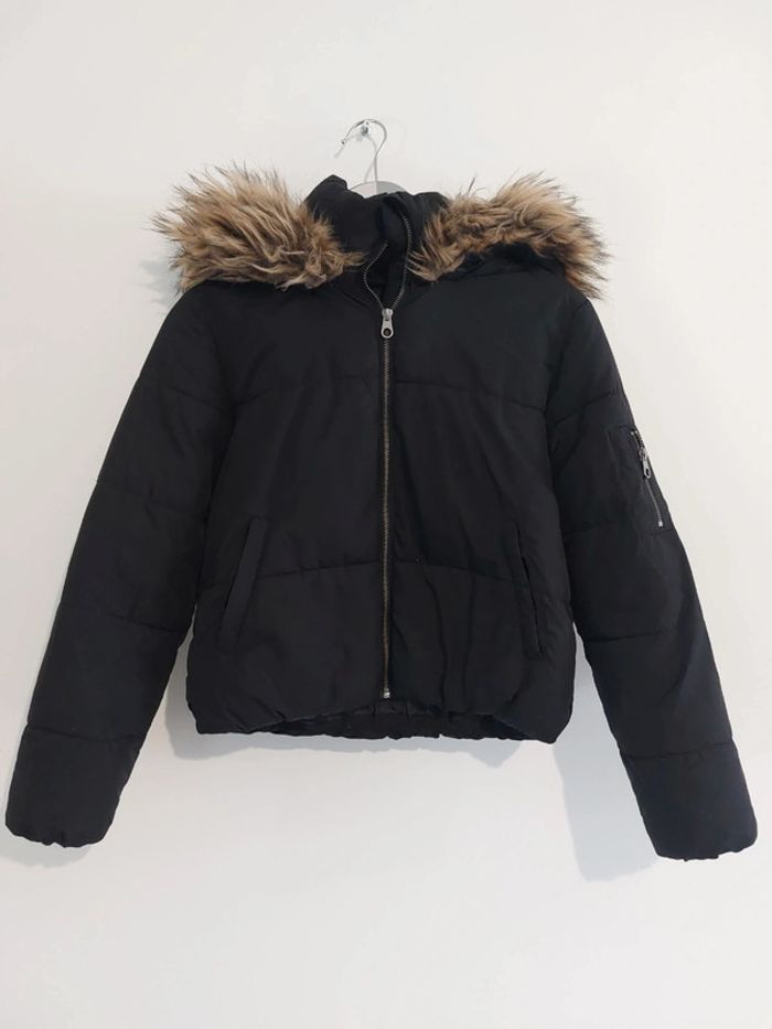 Doudoune noire femme LH capuche fausse fourrure T. S / 162 cm