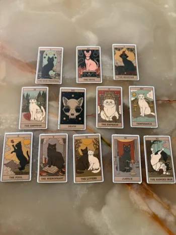 Stickers carte de tarot chats 12 pièces