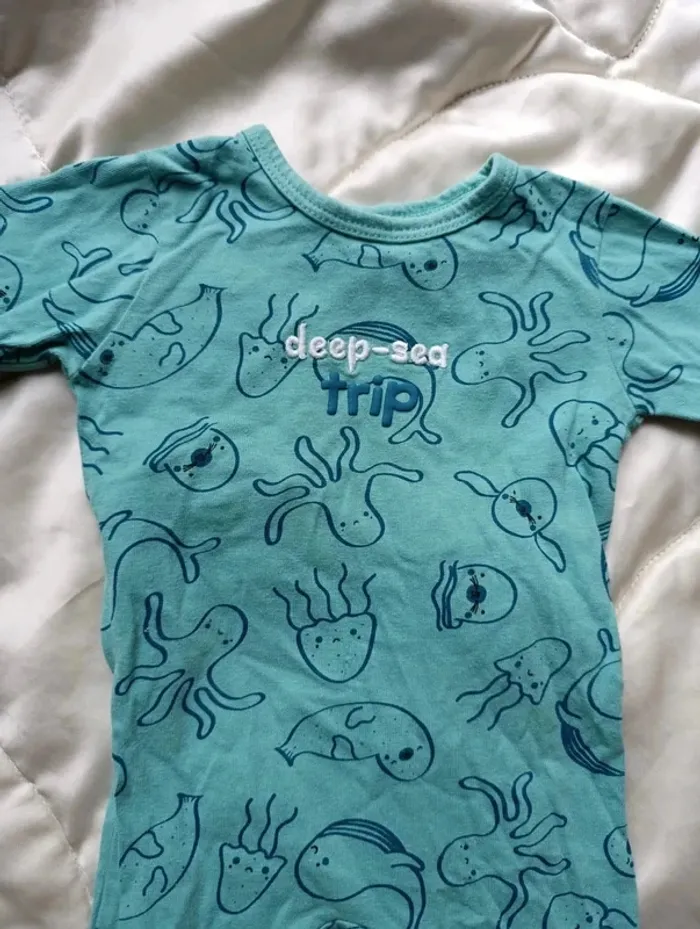 Pyjama manches longues verts animaux de la mer Kiabi 3 mois 56/62 cm 6 kg Deep sea - photo numéro 2