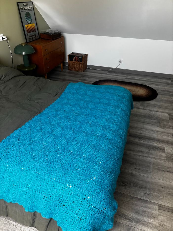 Vintage couverture granny crochet bleu - photo numéro 7