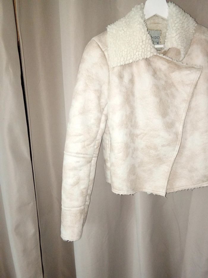 Veste hiver beige suédine et style mouton à l'intérieur Mango taille XS - photo numéro 3